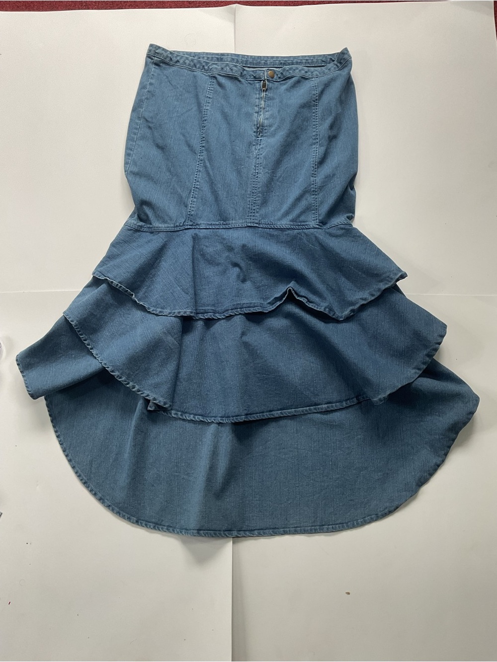 K. Jordan Plus Size 18W Denim Maxi Skirt Tiered Ruffle High-Low Mermaid Blue